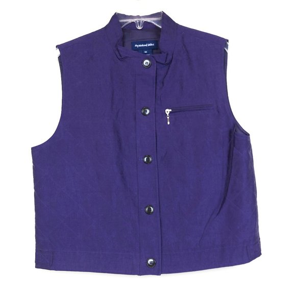 My Weekend Clothes Jackets & Blazers - My Weekend Clothes Silk Quilted Buttondown Purple Vest w/ Zip Chest Pocket